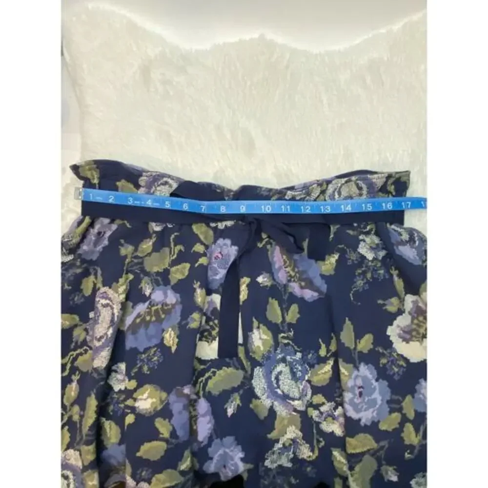 LC Lauren Conrad Women's Skirt Sz XL Blue Floral Paper Bag Waist‎ Mini